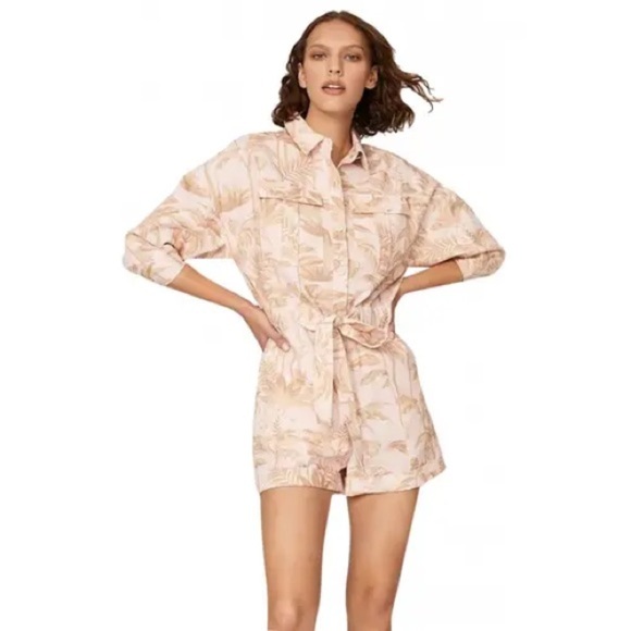 Ted Baker London Riiaana Romper size 2 Collared Button Front Waist Tie Tropical - Picture 1 of 14